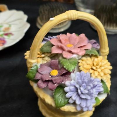 Framed wall art - porcelain flowers - faux flowers - vintage floral plate and more