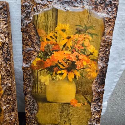 Framed wall art - porcelain flowers - faux flowers - vintage floral plate and more