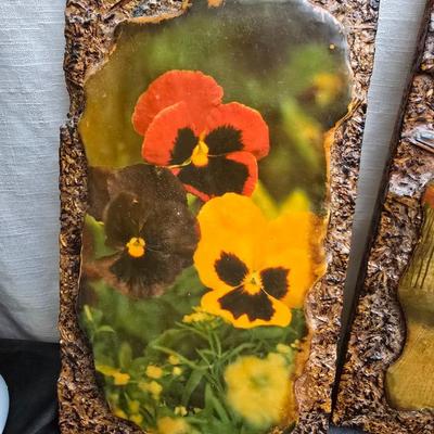 Framed wall art - porcelain flowers - faux flowers - vintage floral plate and more