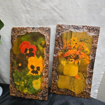 Framed wall art - porcelain flowers - faux flowers - vintage floral plate and more