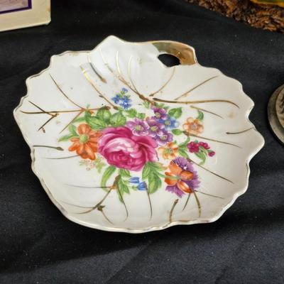 Framed wall art - porcelain flowers - faux flowers - vintage floral plate and more