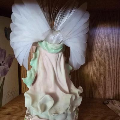 Angel Figurine, Swan, Pink Art blown Glass Vase & Floral Decor