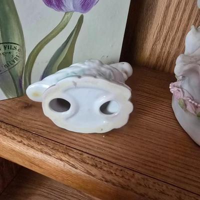 Angel Figurine, Swan, Pink Art blown Glass Vase & Floral Decor