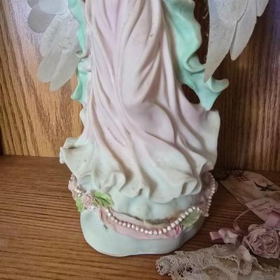 Angel Figurine, Swan, Pink Art blown Glass Vase & Floral Decor