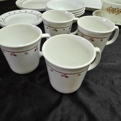 Correlle corning ware Burgundy rose dinnerware With Butterfly gold gravy boat