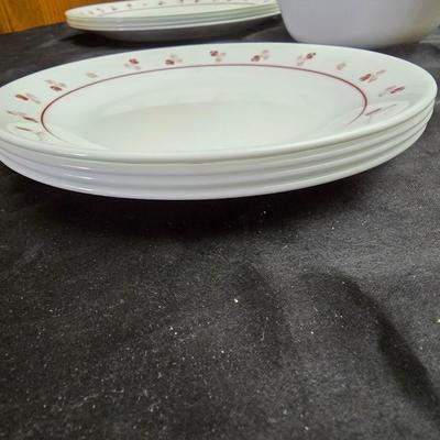Correlle corning ware Burgundy rose dinnerware With Butterfly gold gravy boat