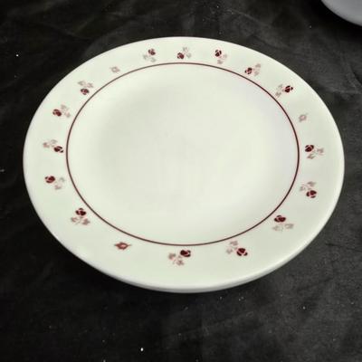 Correlle corning ware Burgundy rose dinnerware With Butterfly gold gravy boat