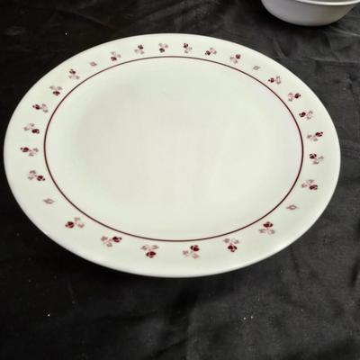 Correlle corning ware Burgundy rose dinnerware With Butterfly gold gravy boat