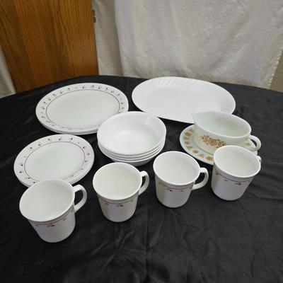 Correlle corning ware Burgundy rose dinnerware With Butterfly gold gravy boat