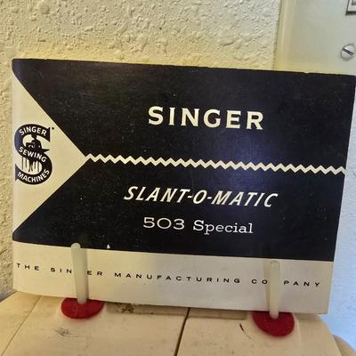 Singer Slant-o-Matic 503 special Sewing machine and Buttonholer and other accessories