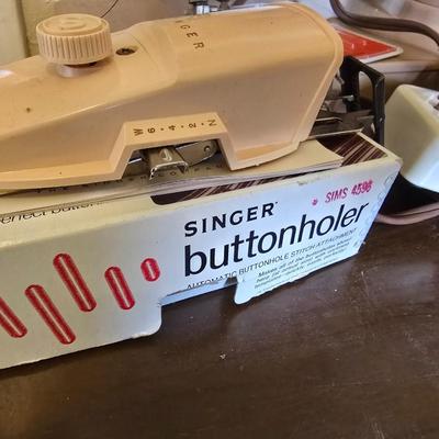 Singer Slant-o-Matic 503 special Sewing machine and Buttonholer and other accessories