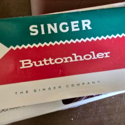 Singer Slant-o-Matic 503 special Sewing machine and Buttonholer and other accessories