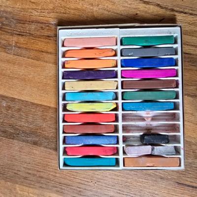 Vintage Chaulk Board with a box Pastels
