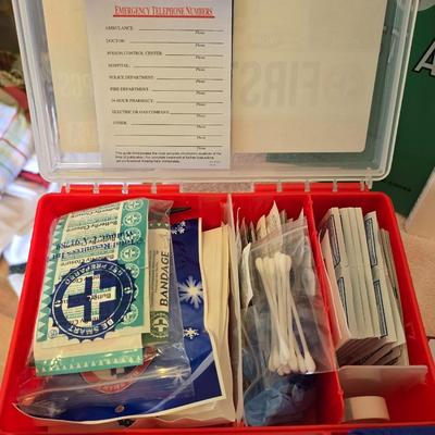 First Aid kit with books - Blood pressure monitor - o2 sensor - thermometer and other health related aides