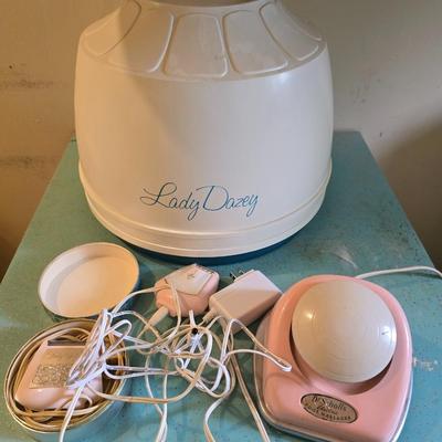 Vintage Lady Dazey Hair dryer, two vintage women's electric razors and vintage foot Massager