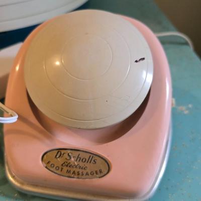 Vintage Lady Dazey Hair dryer, two vintage women's electric razors and vintage foot Massager
