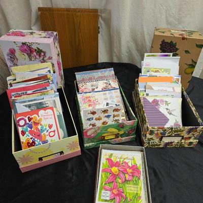 Variety of Greeting cards and storage boxes