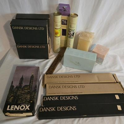 LOT 4: Party Lite Votive Cups with Dansk and Lenox Candles, Incense, and Stone Incense Tray