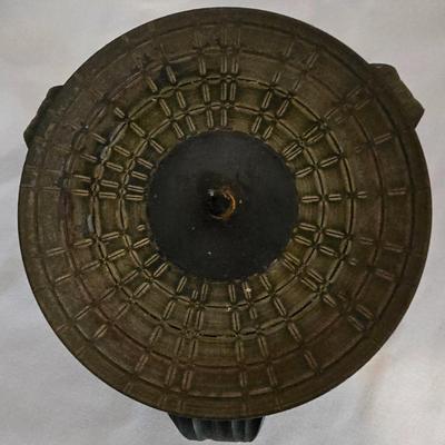 LOT 5: Black Scroll Mirror, Carved Pillar Candles, and Assorted Candle Holders in Basket