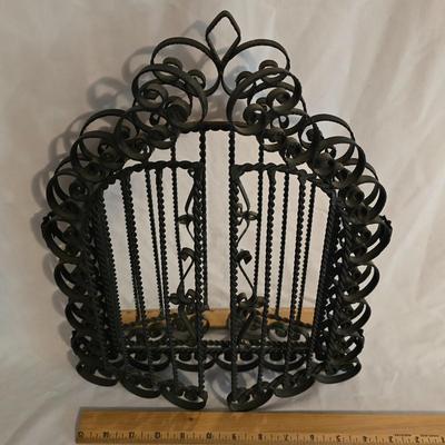 LOT 5: Black Scroll Mirror, Carved Pillar Candles, and Assorted Candle Holders in Basket
