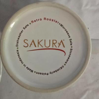 LOT 14: Sakura Stoneware Plates and Mugs Sets of 4