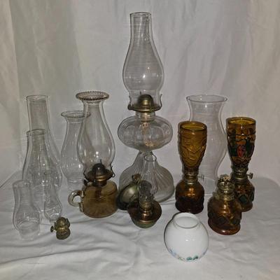 LOT 15: Glass Kerosene Lanterns with Extra Hurricane Shades