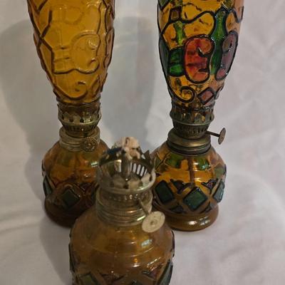 LOT 15: Glass Kerosene Lanterns with Extra Hurricane Shades