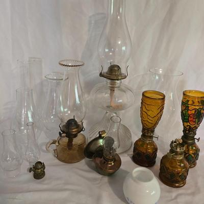 LOT 15: Glass Kerosene Lanterns with Extra Hurricane Shades