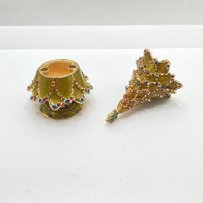 LOT 73: "Bejeweled Collection" by Department 56 Christmas Tree Box with Holiday Necklace and Pin