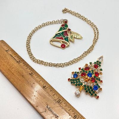 LOT 73: "Bejeweled Collection" by Department 56 Christmas Tree Box with Holiday Necklace and Pin