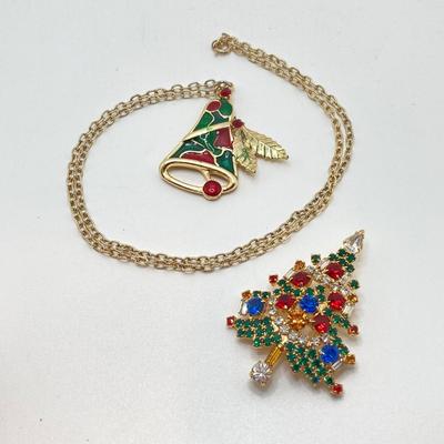 LOT 73: "Bejeweled Collection" by Department 56 Christmas Tree Box with Holiday Necklace and Pin