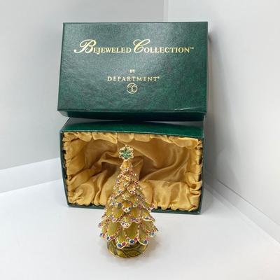 LOT 73: "Bejeweled Collection" by Department 56 Christmas Tree Box with Holiday Necklace and Pin