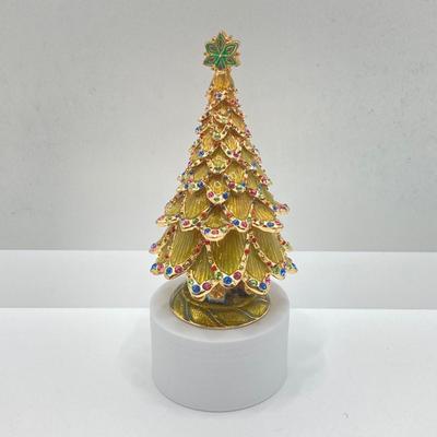 LOT 73: "Bejeweled Collection" by Department 56 Christmas Tree Box with Holiday Necklace and Pin