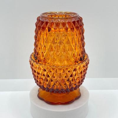 LOT 75: Vintage Diamond Point Amber Glass Fairy Lamp / Light