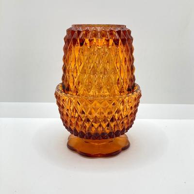 LOT 75: Vintage Diamond Point Amber Glass Fairy Lamp / Light