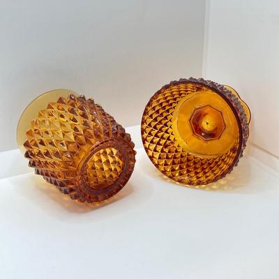 LOT 75: Vintage Diamond Point Amber Glass Fairy Lamp / Light