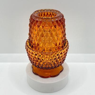 LOT 75: Vintage Diamond Point Amber Glass Fairy Lamp / Light