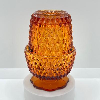 LOT 75: Vintage Diamond Point Amber Glass Fairy Lamp / Light