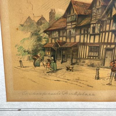 LOT 76: Vintage Copyright Stamped Framed Artwork - Shakespeare's Birthplace "Stratford on Avon", "The Bridge"...