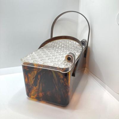 LOT 78: Vintage Tortoiseshell Lucite Purse / Box with Tray