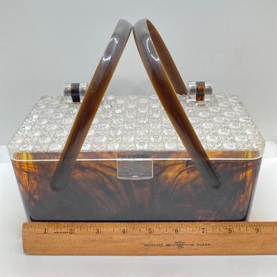 LOT 78: Vintage Tortoiseshell Lucite Purse / Box with Tray