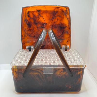 LOT 78: Vintage Tortoiseshell Lucite Purse / Box with Tray