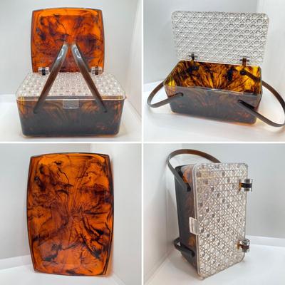 LOT 78: Vintage Tortoiseshell Lucite Purse / Box with Tray