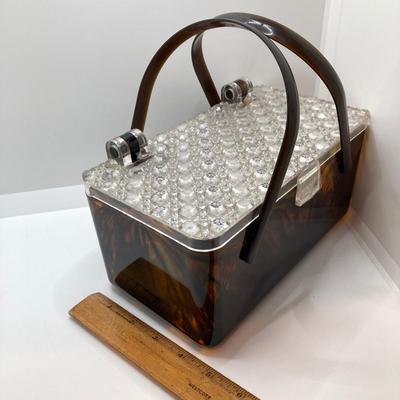 LOT 78: Vintage Tortoiseshell Lucite Purse / Box with Tray