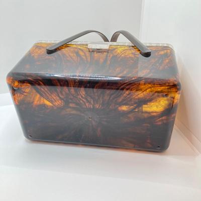 LOT 78: Vintage Tortoiseshell Lucite Purse / Box with Tray