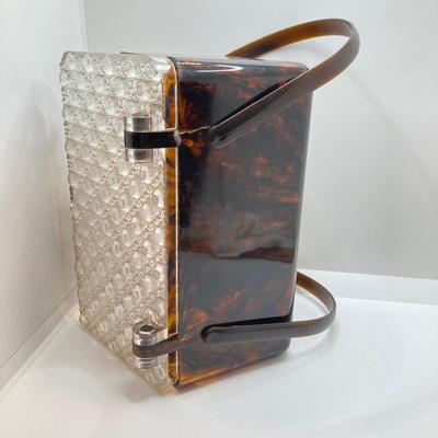 LOT 78: Vintage Tortoiseshell Lucite Purse / Box with Tray