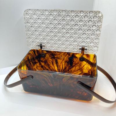 LOT 78: Vintage Tortoiseshell Lucite Purse / Box with Tray