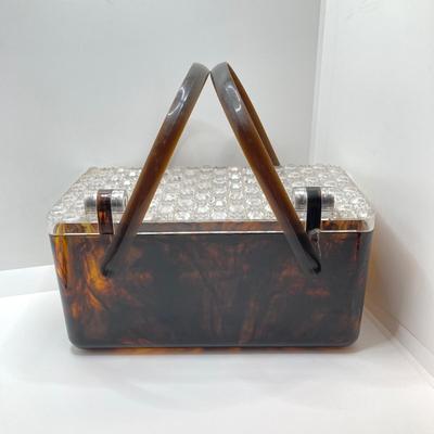 LOT 78: Vintage Tortoiseshell Lucite Purse / Box with Tray