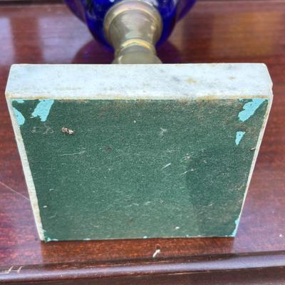 LOT 82: Beautiful Colbalt Blue Lamps on Marble Bases