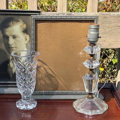 LOT 83: Vintage Crystal Boudoir Table Lamps. Antique Swivel Frames and a Crystal Vase